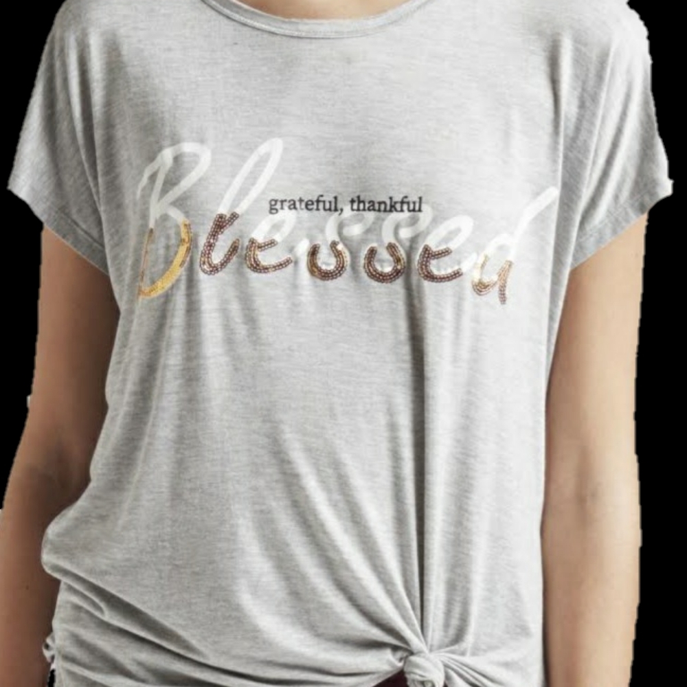 Grey Sequin Blessed T-Shirt